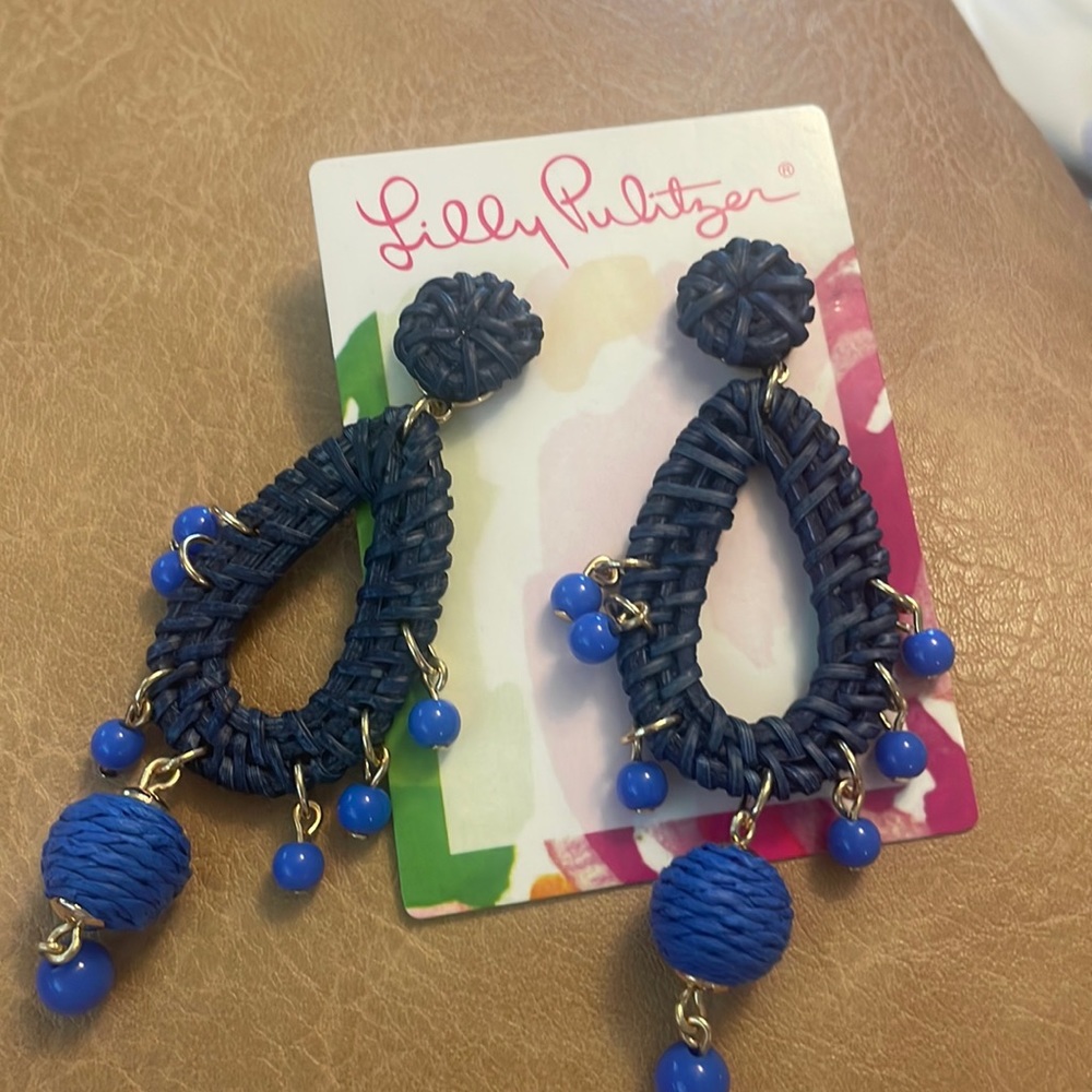 Lilly Pulitzer raffia earrings in alba blue. NWT.